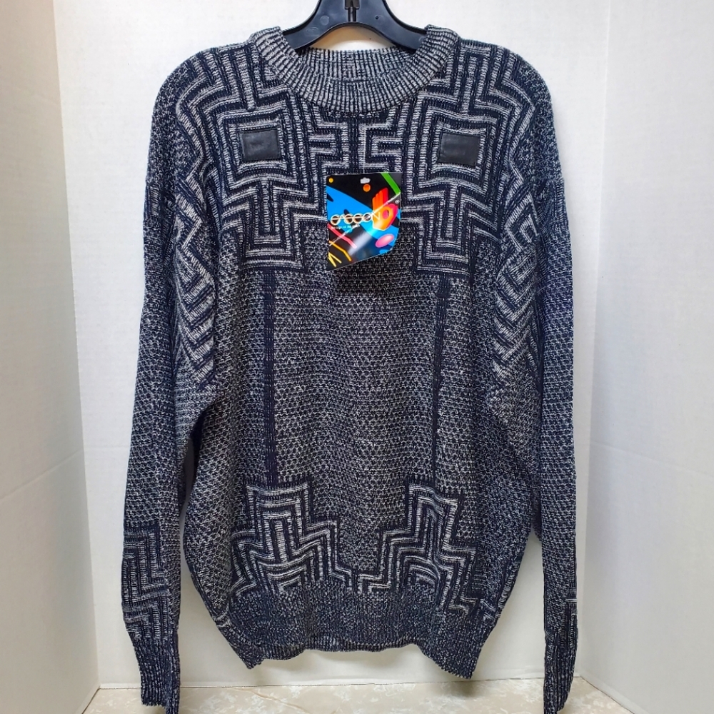 Vintage Sasson Black White Abstract Sweater XL